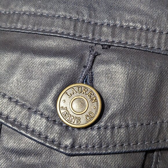 Lauren Ralph Lauren Navy Blue Faux Leather Coated Jacket Women's L / XL? - Picture 3 of 10